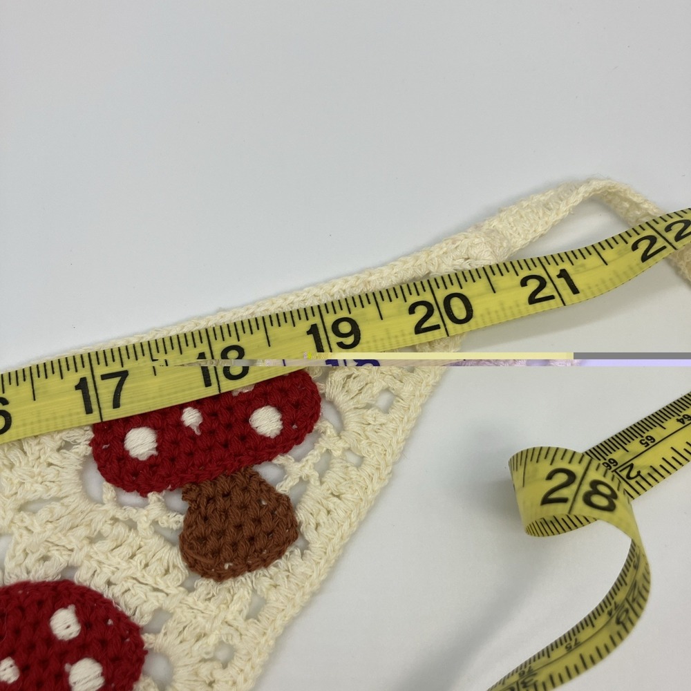 Crochet Mushroom Bandana Hair Kerchief Cottagecore Boho Head Scarf Red Cream Hip - Picture 8 of 10